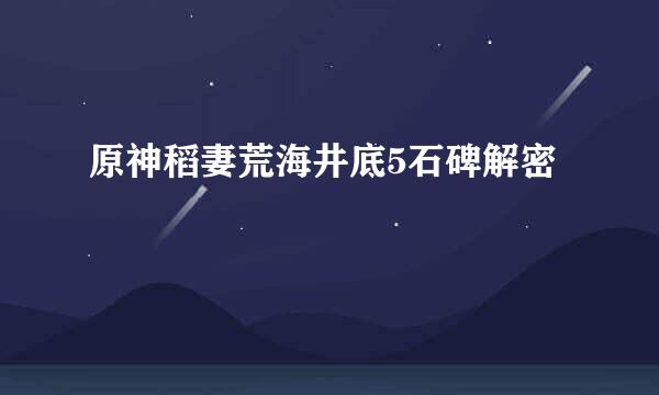 原神稻妻荒海井底5石碑解密