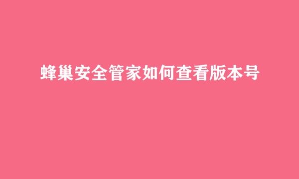 蜂巢安全管家如何查看版本号